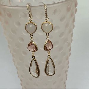 Pink Clear White Glass Rhinestone Hooks Dangle Earrings Wedding Bridesmaids Prom